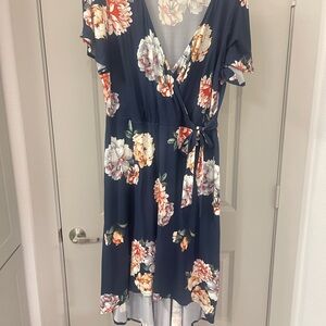 Blue High-Low Wrap Sundress with Flutter Sleeves